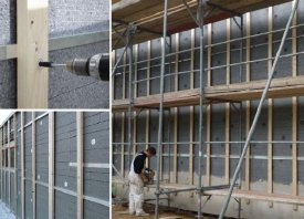 Back-ventilated curtain facades extending to the high-rise building limit can now be efficiently thermally insulated with expandable polystyrene (EPS). The Swiss insulation material manufacturer swisspor uses Neopor, the EPS from BASF, in its patented facade system swisspor Lambda Vento. The Neopor insulation panels have a tongue and groove all the way round and, along with the spacer bolts which are placed at regular points and fix the sub-structure, they form a structure which is effectively free of any heat bridges. They are secured to the substructure with insulation material holders, and so do not have to be glued. Photo:BASF/ swisspor, 2009
