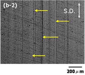 AZoJoMo – AZoM Journal of Materials Online : Optical observations on sliding surfaces of pin specimens (magnesium composite with Mg2Si) and S35Ccounter materials under oil lubricant; Si content of  5% . (Upper; pin, Lower; disk).