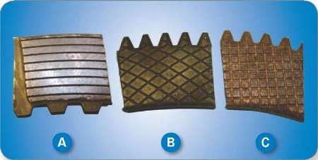 Photos of clutch pieces (a) concentric- (b) diamsond- and (c) square-grooved.