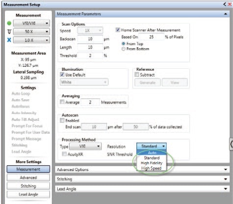 VXI measurement settings dialogue.