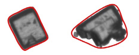 Illustration of the convex hull for two different shapes of particle.