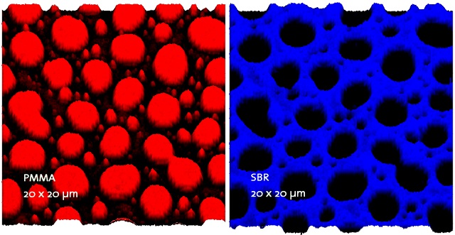 Raman images showing the distribution of the two polymers.