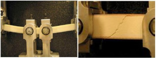 Test set up of the 4-PB sandwich beam for Fatigue Test and Typical fatigue failure mode.