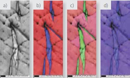 High magnification a) pattern quality, b) phase where