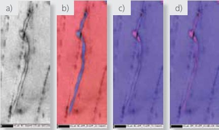 High magnification a) pattern quality, b) phase where
