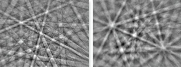 EBSD pattern from a) steel and b) zinc