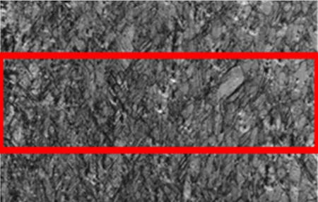 The rectangular area shows the location where higher resolution maps were collected to study evolution of the microstructure during in-situ heating.