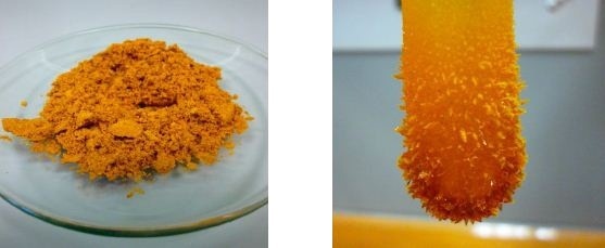 Purification of crude ferrocene via sublimation. a) Crude ferrocene (b) Sublimed ferrocene