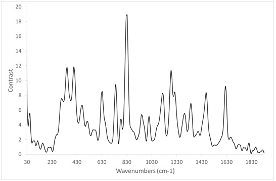Backscatter Raman measurement white side of the sample intercepted by the laser.