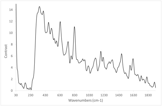 Backscatter Raman measurement pink side of the sample intercepted by the laser.