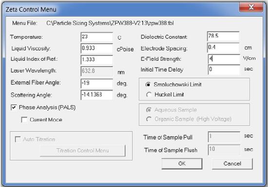 Zeta potential measurement settings