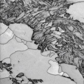 EBSD image quality map of Dual Phase steel showing duplex microstructure.