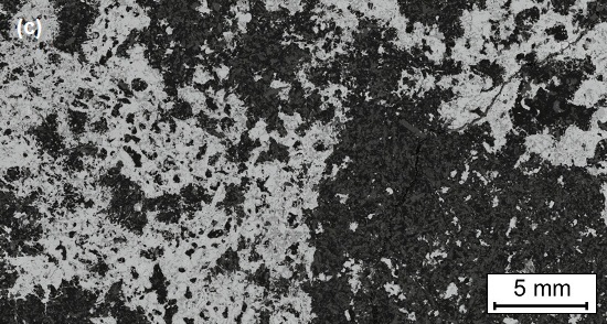 BSE mosaics of (a) Worthington dike (sample 804014, 15072 x 10061 pixels2, 90 fields). The highlighted area is a single field shown in detail below. (b) Trill dike (sample 703351/1, 12560 x 9420 pixels2, 256 fields). (c) Parkin dike (Milnet Mine, sample LH09-41, 27456 x 14713 pixels2, 875 fields)