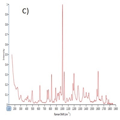 Point spectra of A) saccharin, B) dextrose and C) sucralose.