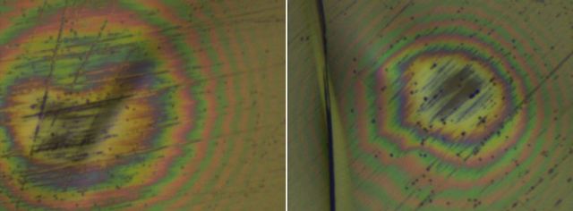Milling was stopped as soon as white light fringes stopped appearing and the center of milling area turned dark gray/black.