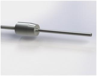 Reflective probes. Detail picture on the right shows the seven fibers. Center fiber is connected to measurement device, the six outer fibers are connected to a light source.