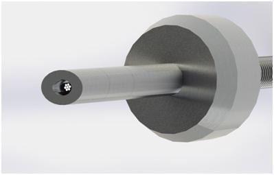 Reflective probes. Detail picture on the right shows the seven fibers. Center fiber is connected to measurement device, the six outer fibers are connected to a light source.