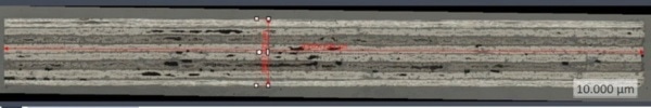 Measurement of the component length and height, using the ‘interactive measurement’ tool