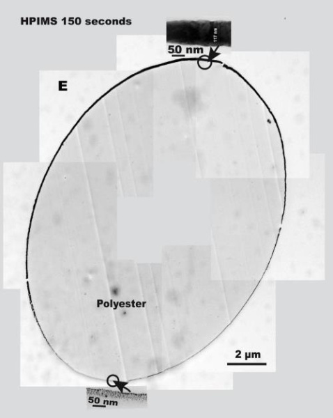 Transmission electron microscopy of Ag-polyester fibers sputtered by HIPIMS at 5 Amps for 150s