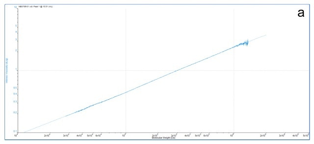 M-H plots for a relatively high MW linear polystyrene sample (9a) and a closely similar sample that also contains low MW material (9b) show distinct differences. The low MW linear polystyrene has a different structure and changes the M-H plot in the low MW range.