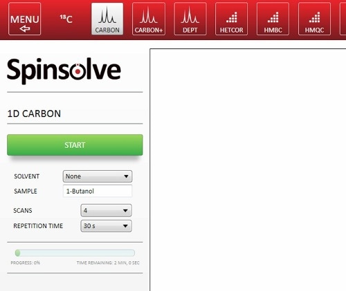 Setting up a 1D 13C-NMR spectrum in the Spinsolve software.