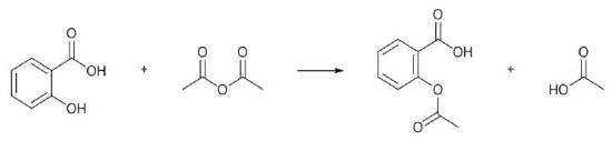 O-Acetylation of salicylic acid to give acetylsalicylate (aspirin)
