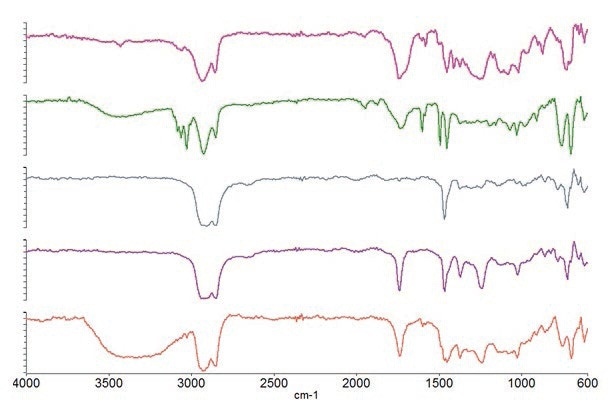 Spectra of the polymers present in different laminate layers.
