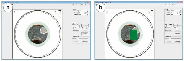 Setup procedure for small spot analysis (a and b) and results from the distribution mapping (c)