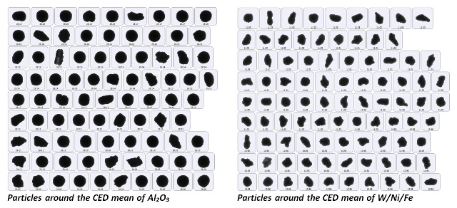 Particle images around the CED mean of each sample.