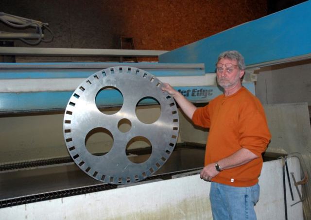 Rubber floor inlay cut on the waterjet machine.
