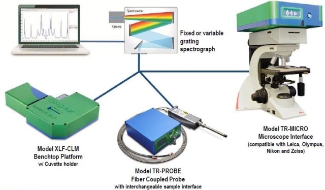 THz-Raman® systems showing benchtop, probe and microscope configurations
