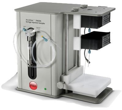 The AccuSizer FX Nano SIS system Note: showing only the syringe sampler and two sensors, not the pulse height analyzer/counter or computer.