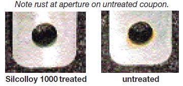 Silcolloy 1000 treated 316L stainless steel coupons show no sign of attack after 4000-hour salt spray exposure, per ASTM B117.