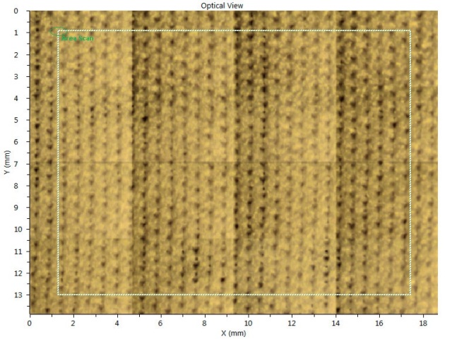 Mosaic view of polyester sample mounted on the K-Alpha sample holder