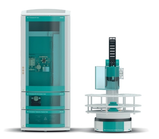 940 Professional IC Vario with 944 Professional UV/VIS Detector Vario, 943 Professional Reactor Vario and the 858 Professional Sample Processor.