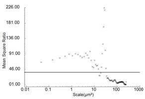 Multi-scale discrimination from area-scale complexity vs. scale from selected crests from the sides (above) and bevels (below) of 254 and 330µm layers.