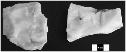 Coarser-grained Mistassini quartzite (left) and finer-grained Mistassini quartzite (right).