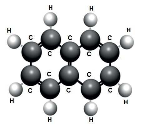 Naphthenic aromatic molecule of insulating mineral oil (there are several other aromatic rings present in mineral oil, all rich in hydrogen)