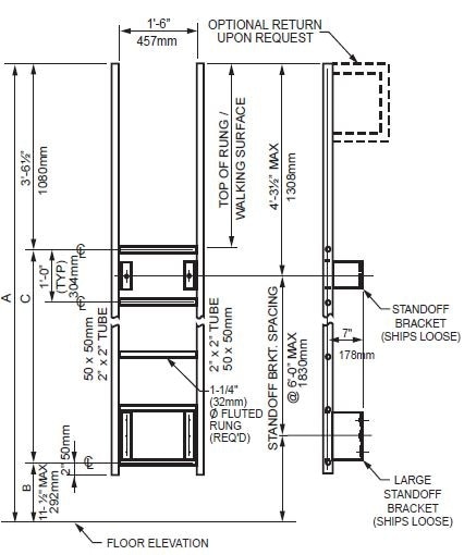Standard Walk-Through Ladder with Large Standoff Bracket Wall Mount