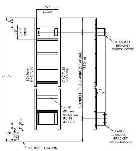 Standard Ladder with Large Standoff Wall Mount