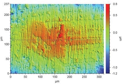 Surface topograph of the piston ring before performing the engine test, obtained with a Bruker ContourGT interferometer.