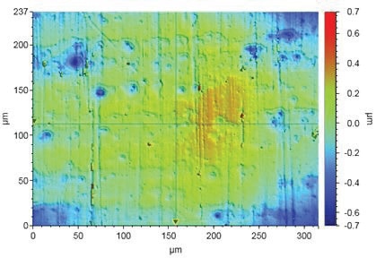 Surface topograph of the piston ring after performing the engine test, obtained with a Bruker ContourGT interferometer.