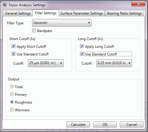 Stylus analysis settings in Vision64 software.