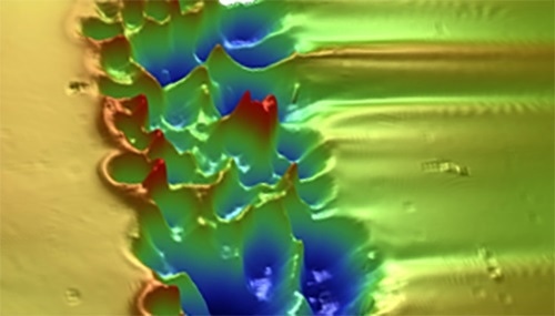 3D optical image showing defect in chrome plating.
