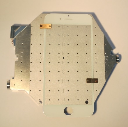 Smartphone screen loaded on sample platen.