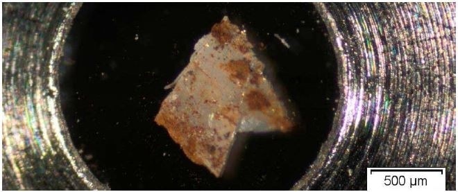 Optical Micrograph of Brown Particle on a sample cell.