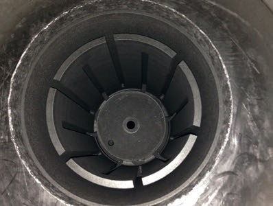 View from above onto the circular heater of the LHTG furnaces, here with central gas outlet in the middle of the bottom.