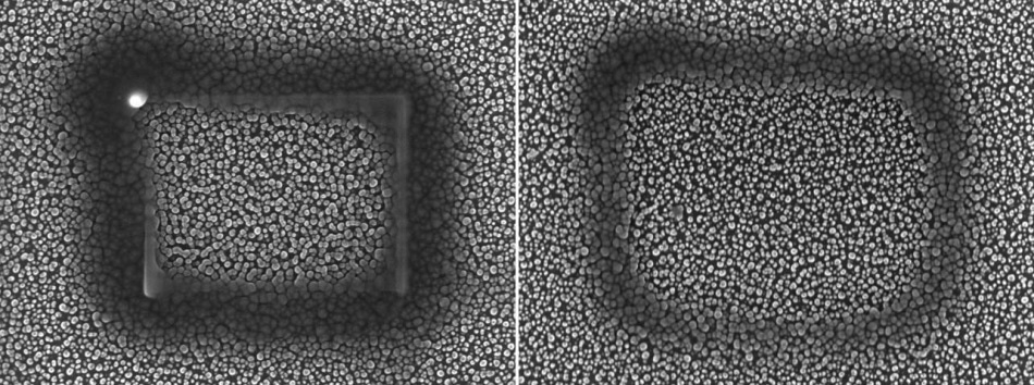 Two locations of a silicon "grass" sample