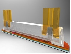 Cross section of a flow-through LV5 biosensor featuring a flow-through cell for measuring of glucose, lactate, glutamine and glutamate.