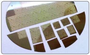 Sapphire wafer after cleaving into small samples.